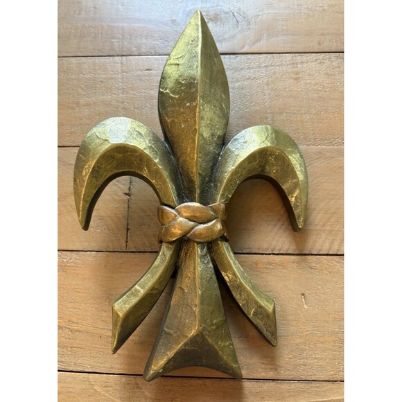 Fleur De Lis Heavy Brass Door Knocker Signed Used - Picture 1 of 12
